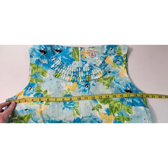 Kim rogers EUC blue floral lined shift dress sz 16 EUC 100% linen pleated collar - Picture 6 of 8